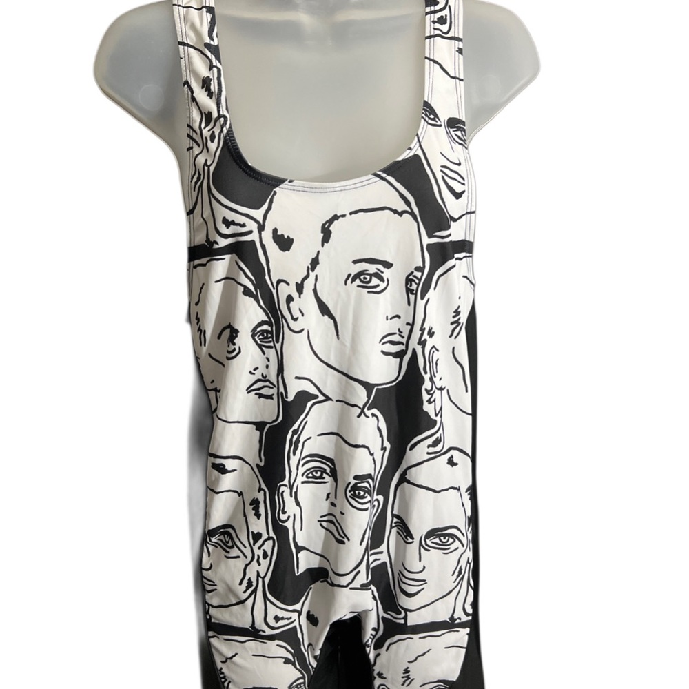 Men's Graphic Faces Bodysuit in Black and White